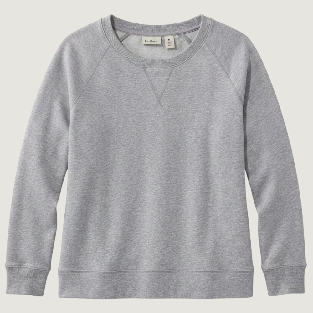 LL Bean Sweatshirt Womens Medium Gray Raglan V-Stitch Crew Neck Casual Soft Top